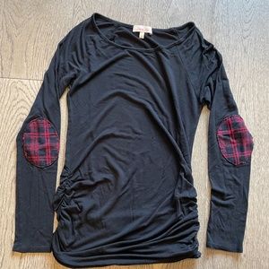 Isabel @ Co Black Plaid Elbow Patch Maternity Top